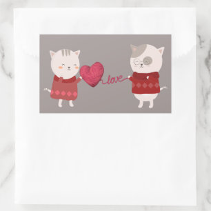 Sticker Rectangulaire Couple de caricature de chat