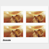 Sticker Rectangulaire Couple de lions dans le safari (Feuille)