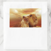 Sticker Rectangulaire Couple de lions dans le safari (Sac)