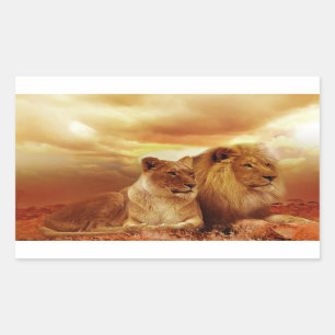 Sticker Rectangulaire Couple de lions dans le safari