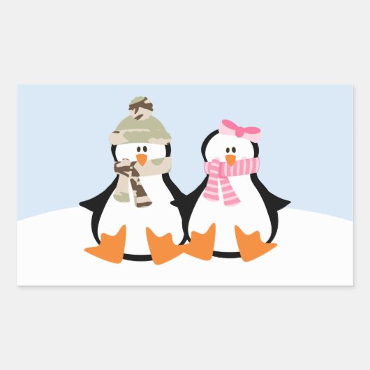 Sticker Rectangulaire Couple de pingouin militaire (Devant)
