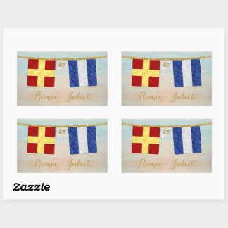 Sticker Rectangulaire Couples d'aquarelle Monogramme Signal maritime Dra