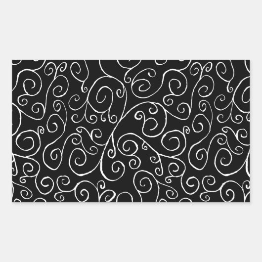 Sticker Rectangulaire Courbes de défilement blanches sur noir (Devant)