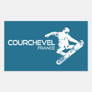 Sticker Rectangulaire Courchevel France Snowboardeur