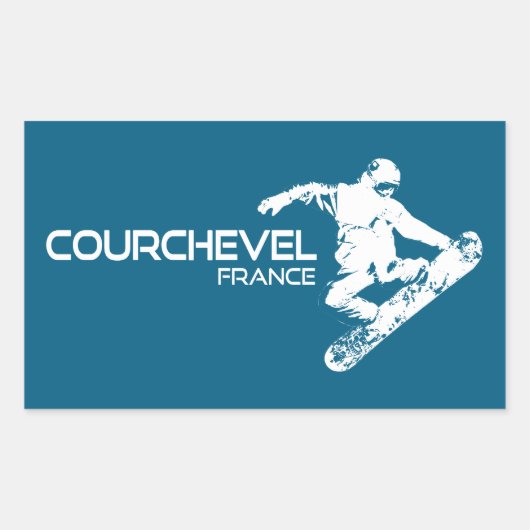 Sticker Rectangulaire Courchevel France Snowboardeur (Devant)