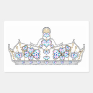 Sticker Rectangulaire couronne d'argent de coeurs diamants brillants mod