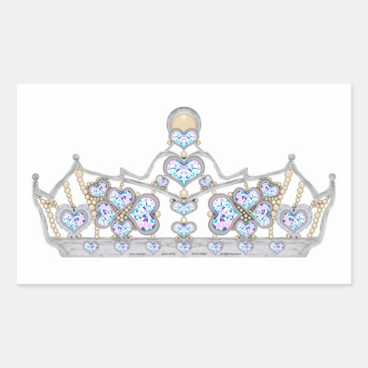 Sticker Rectangulaire couronne d'argent diamants de coeur mode brillante (Devant)