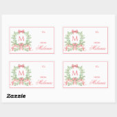 Sticker Rectangulaire Couronne de Noël avec ruban | Monogramme (Feuille)