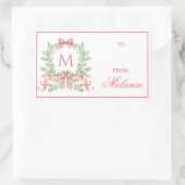 Sticker Rectangulaire Couronne de Noël avec ruban | Monogramme (Sac)