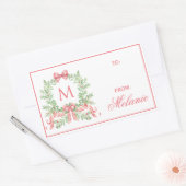 Sticker Rectangulaire Couronne de Noël avec ruban | Monogramme (Enveloppe)