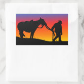 Sticker Rectangulaire Cowboy au coucher du soleil (Sac)