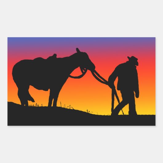 Sticker Rectangulaire Cowboy au coucher du soleil (Devant)