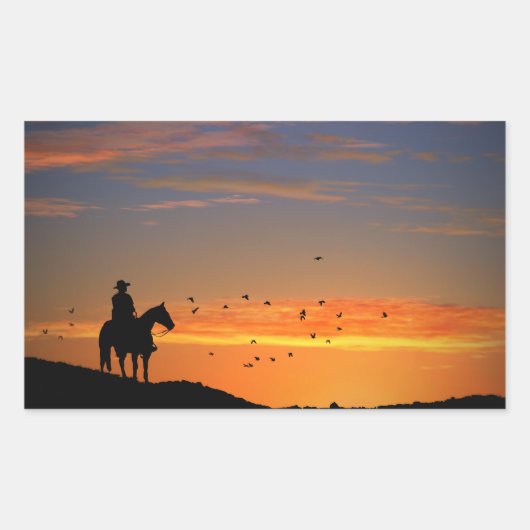Sticker Rectangulaire Cowboy classique dans l'autocollant Sunset (Devant)