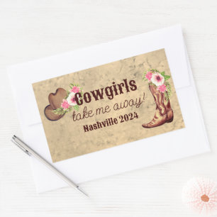 Sticker Rectangulaire Cowgirl Enterrement de Vie de Jeune Fille Floral R
