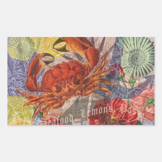 Sticker Rectangulaire Crabe Plage Nautique Art de la mer (Devant)