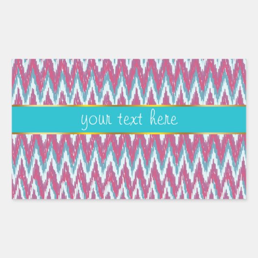 Sticker Rectangulaire Cranberry et Turquoise Motif iKat ZigZag (Devant)