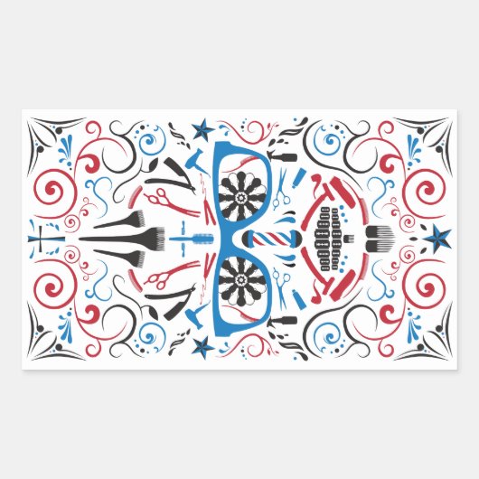 Sticker Rectangulaire crâne à sucre de barbershop (Devant)