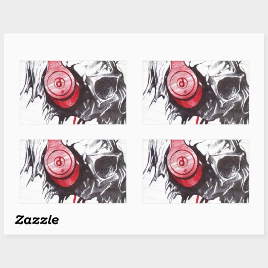 Sticker Rectangulaire Crâne avec conception casque (Feuille)