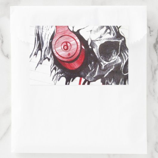 Sticker Rectangulaire Crâne avec conception casque (Sac)