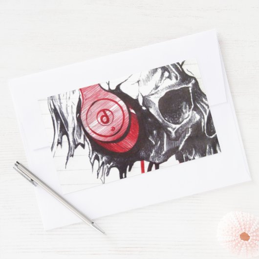 Sticker Rectangulaire Crâne avec conception casque (Enveloppe)