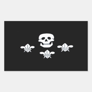 STICKER RECTANGULAIRE CRÂNE DE JOLLY ROGER ET DRAPEAU DE TROIS LIS