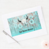 Sticker Rectangulaire Crâne de taureau occidental sarcelle rustique tour (Enveloppe)