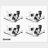 Sticker Rectangulaire Crâne noir et blanc et os (Feuille)