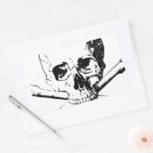 Sticker Rectangulaire Crâne noir et blanc et os (Enveloppe)