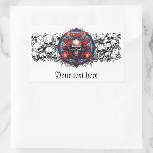 Sticker Rectangulaire Crânes, Roses rouges et flammes conception gothiqu (Sac)