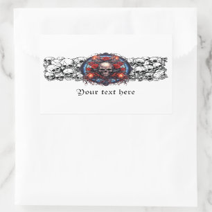 Sticker Rectangulaire Crânes, Roses rouges et flammes conception gothiqu