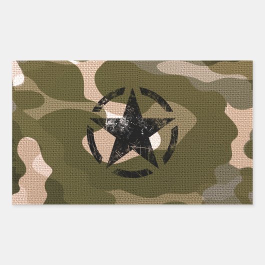 Sticker Rectangulaire Crayon étoile Vintage sur Camouflage (Devant)