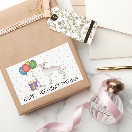 Sticker Rectangulaire Crème Italien Greyhound Cute Dog - Joyeux annivers (Cadeaux)