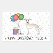 Sticker Rectangulaire Crème Italien Greyhound Cute Dog - Joyeux annivers (Devant)