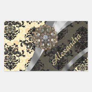 Sticker Rectangulaire Crème personnalisée joli motif girly damask