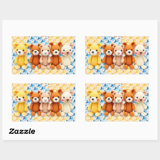 Sticker Rectangulaire Crocheted Stuffed Animals Blue and Yellow (Feuille)