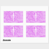 STICKER RECTANGULAIRE CROIX BLANCHE SOULIGNÉE EN ROSE (Feuille)