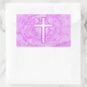 STICKER RECTANGULAIRE CROIX BLANCHE SOULIGNÉE EN ROSE (Sac)