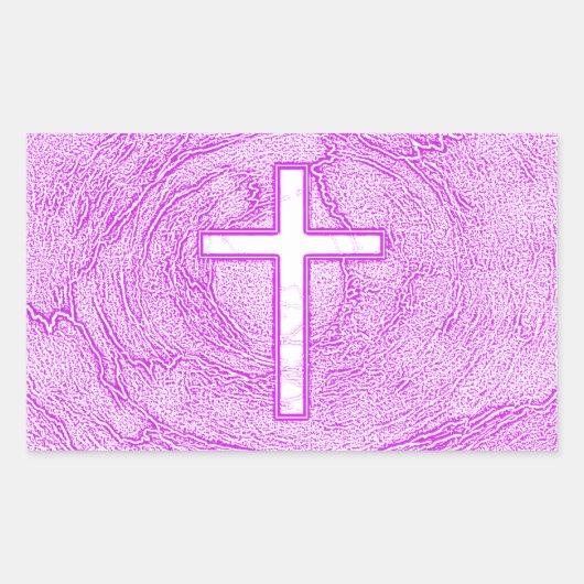 STICKER RECTANGULAIRE CROIX BLANCHE SOULIGNÉE EN ROSE (Devant)