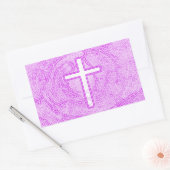 STICKER RECTANGULAIRE CROIX BLANCHE SOULIGNÉE EN ROSE (Enveloppe)