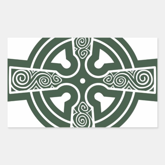 Sticker Rectangulaire Croix Celtique verte avec gravure Triskele (Devant)