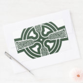 Sticker Rectangulaire Croix Celtique verte avec gravure Triskele (Enveloppe)