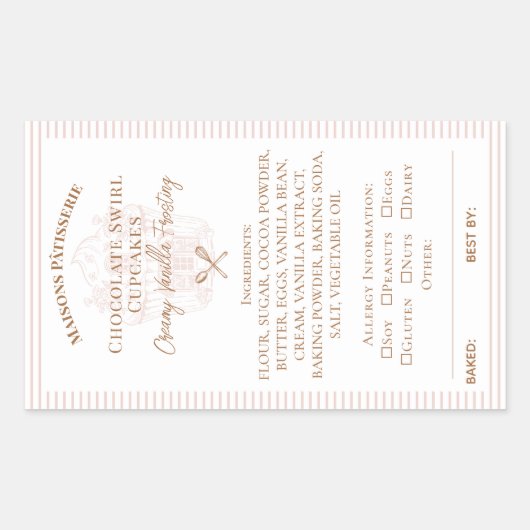 Sticker Rectangulaire Cupcake Bakery Ingredients & Allergy Food Label (Devant)