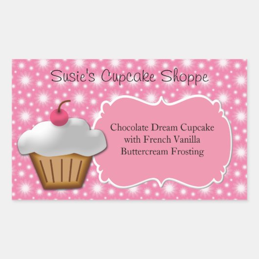 Sticker Rectangulaire Cupcake Business ou Box Étiquette, rose et blanc (Devant)