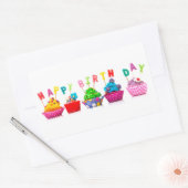 Sticker Rectangulaire Cupcakes de Joyeux Anniversaire (Enveloppe)