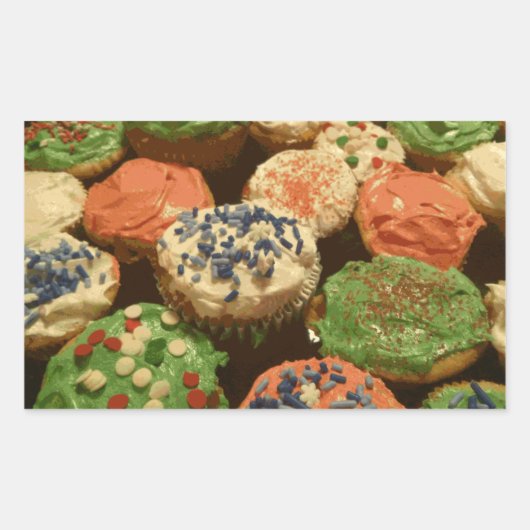 Sticker Rectangulaire Cupcakes de Noël avec arroses (Devant)