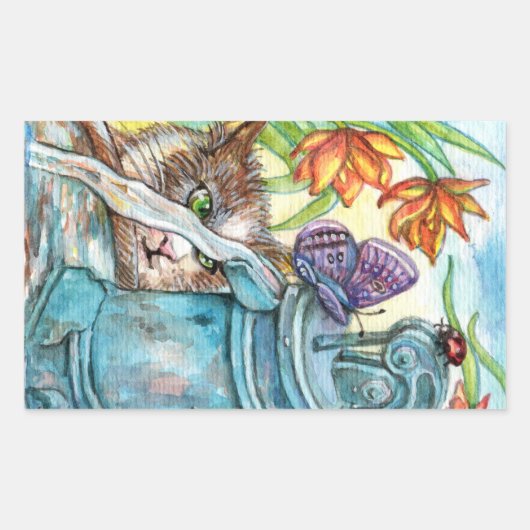 Sticker Rectangulaire Curieux chat (Devant)