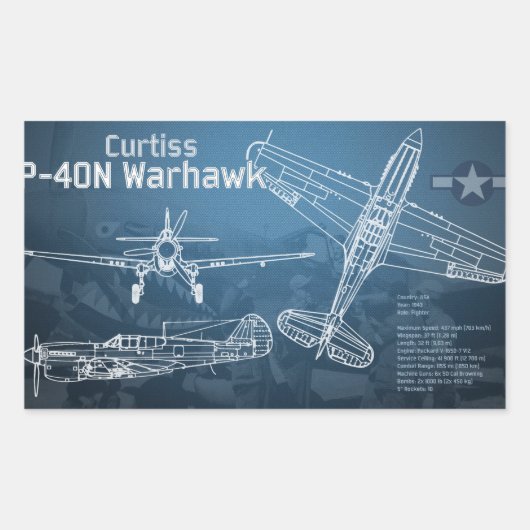 Sticker Rectangulaire Curtiss P-40 Warhawk (Devant)