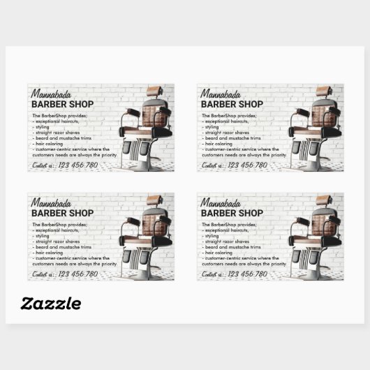 Sticker Rectangulaire Custom Barber Logo Custom Typography Classic (Feuille)