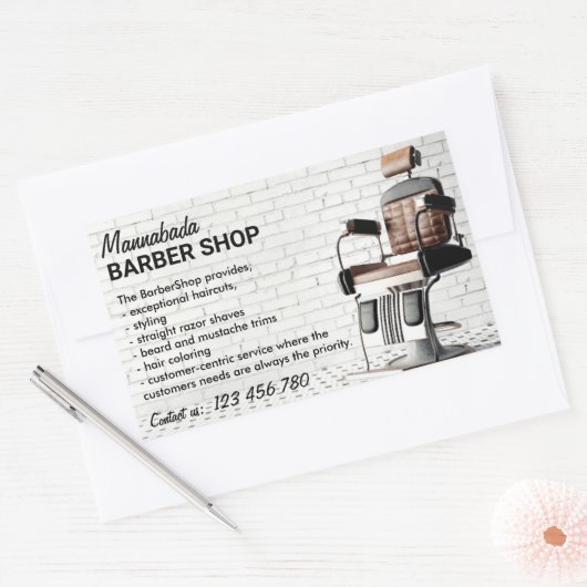 Sticker Rectangulaire Custom Barber Logo Custom Typography Classic (Enveloppe)