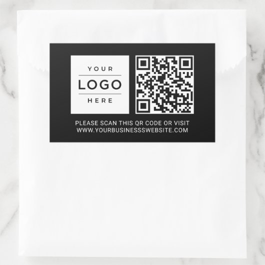 Sticker Rectangulaire Custom Black Business Logo and Website QR Code (Sac)